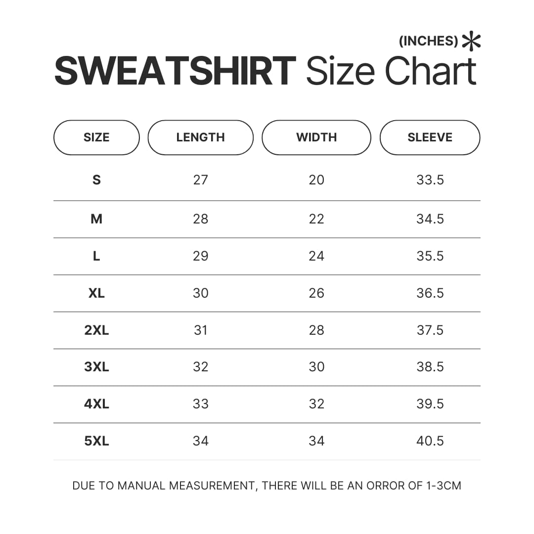 Sweatshirt Size Chart - Half Life Shop
